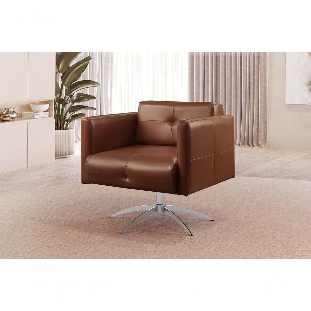 Poltrona Giratória Angra Base Alumínio material Sintético Marrom 301 - 3