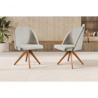 Poltrona Lua Base Giratória De Madeira linho Cinza Claro 101 - 1