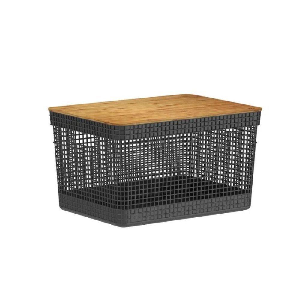 Cesto Organizador Grid Com Tampa Em Bambu 20l Ou Preto - 1