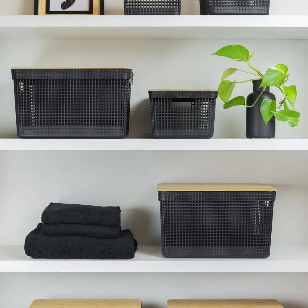 Cesto Organizador Grid Com Tampa Em Bambu 20l Ou Preto - 2