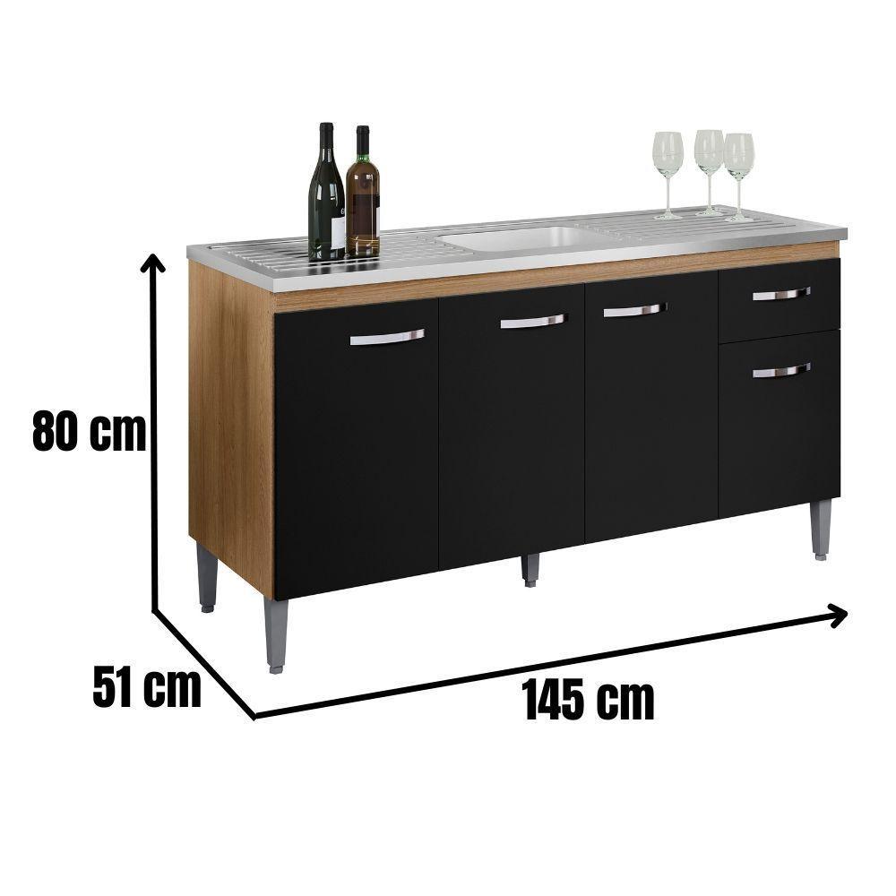 Balcão Para Pia Gabriela 150 Cm 4 Portas Amendoa Preto Ajl - 4