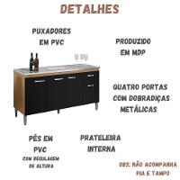 Balcão Para Pia Gabriela 150 Cm 4 Portas Amendoa Preto Ajl - 3