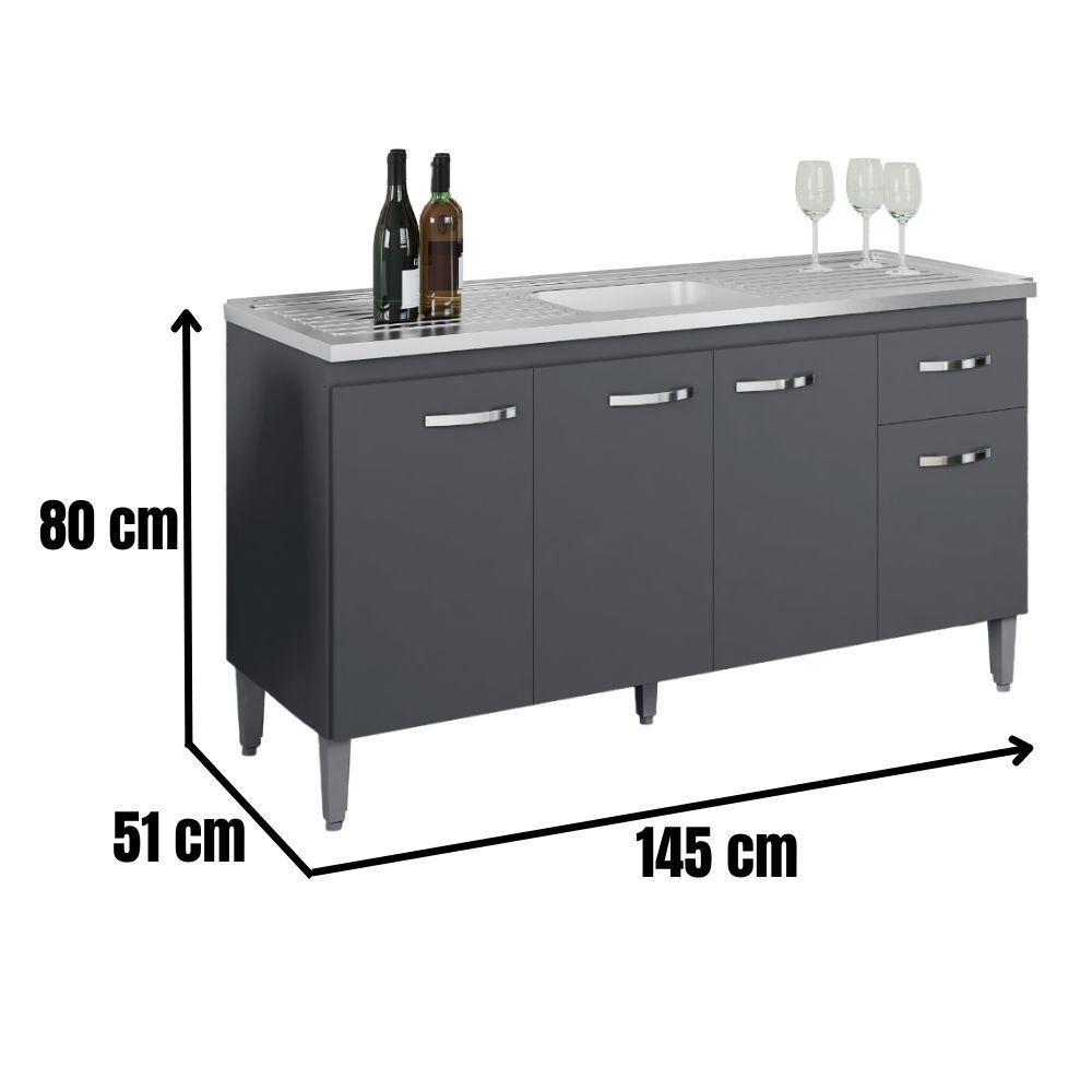 Balcão Para Pia Gabriela 150 Cm 4 Portas Cinza Ajl - 4
