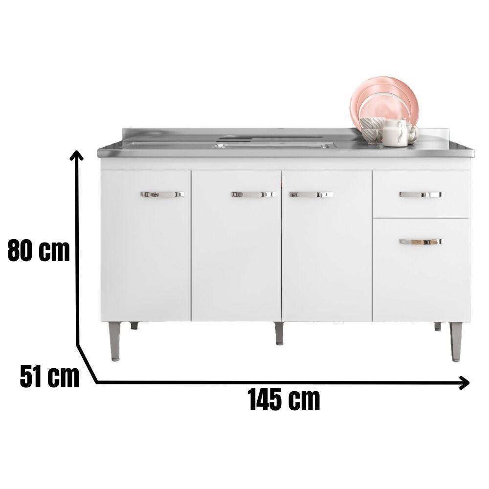 Balcão Para Pia Gabriela 150 Cm 4 Portas Branco Flex Ajl - 6