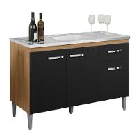 Balcão Para Pia Gabriela 120 Cm 3 Portas Amendoa Preto Ajl - 1