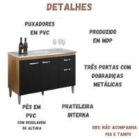 Balcão Para Pia Gabriela 120 Cm 3 Portas Amendoa Preto Ajl - 3