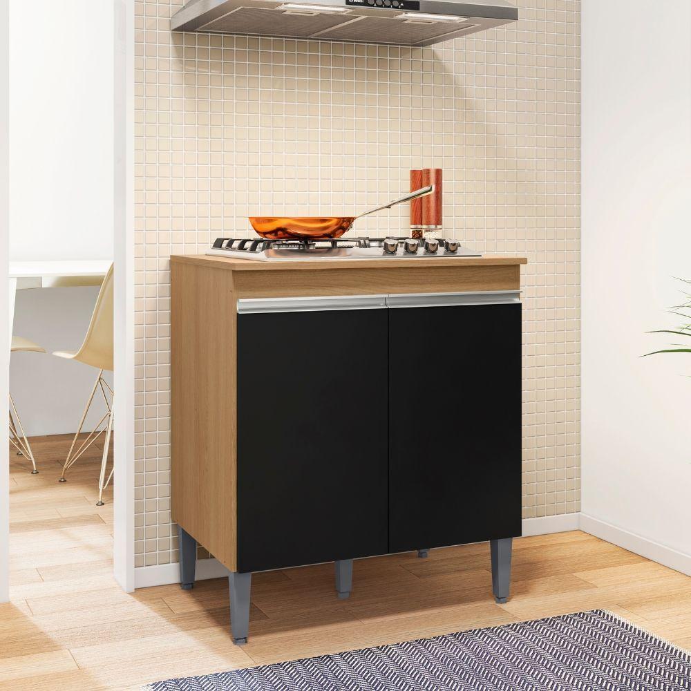 Balcão Para Cooktop Andréia 2 Portas Amendoa Preto Ajl - 2