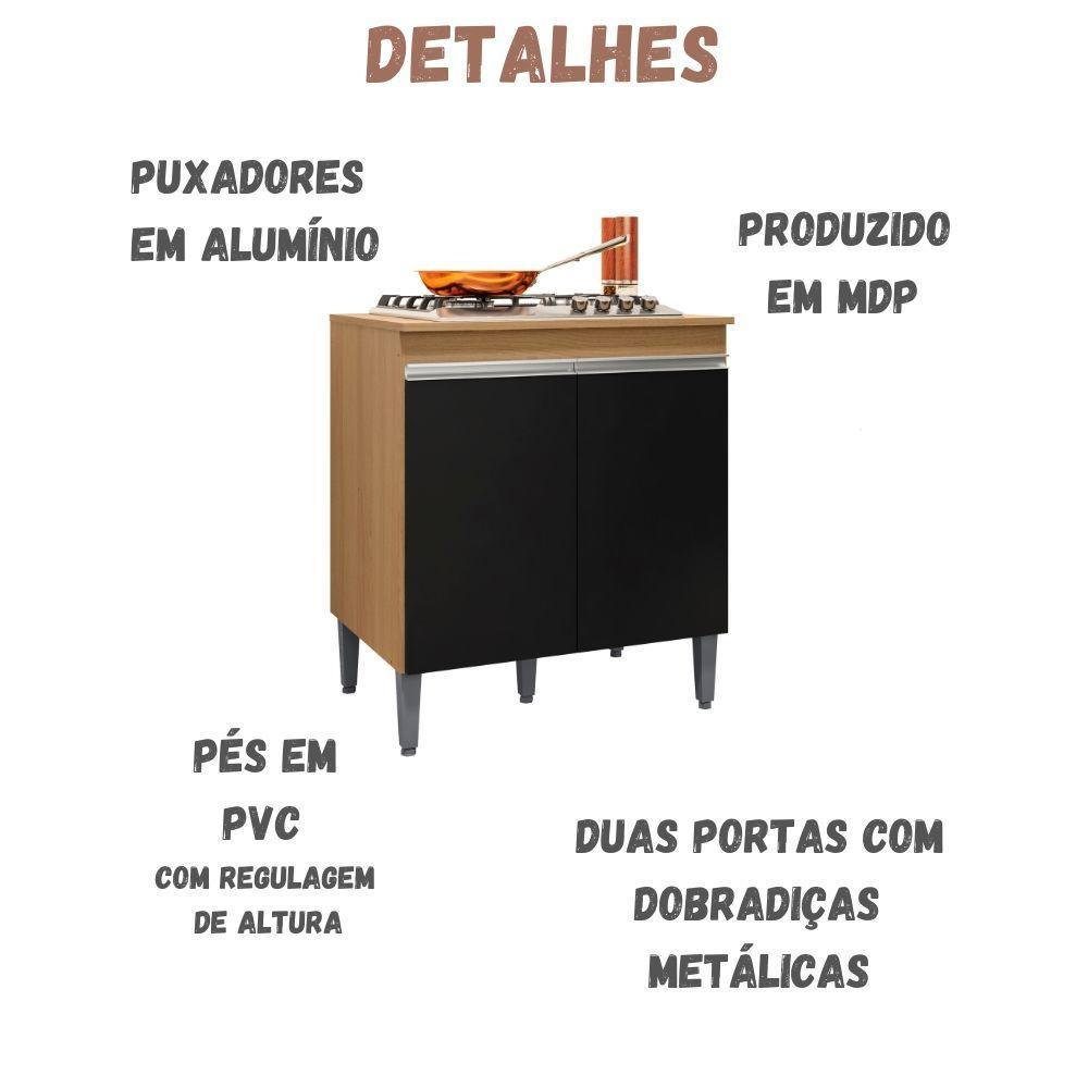 Balcão Para Cooktop Andréia 2 Portas Amendoa Preto Ajl - 3