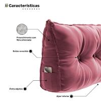 Almofada Para Cabeceira Encosto Apoio Lombar Spot 160cm Com Porta Celular Veludo - Desk Design Cor Rosa - 8