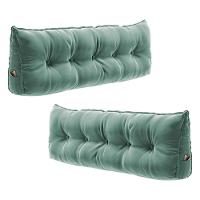 Kit 02 Almofadas Para Cabeceira Encosto Apoio Lombar Spot 160cm Com Porta Celular Veludo - Desk Design Cor Verde Claro - 1