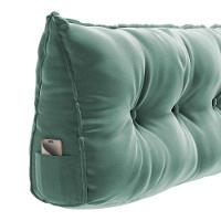 Kit 02 Almofadas Para Cabeceira Encosto Apoio Lombar Spot 160cm Com Porta Celular Veludo - Desk Design Cor Verde Claro - 3