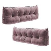 Kit 02 Almofadas Para Cabeceira Encosto Apoio Lombar Spot 140cm Com Porta Celular Veludo - Desk Design Cor Rosê - 1