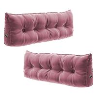 Kit 02 Almofadas Para Cabeceira Encosto Apoio Lombar Spot 160cm Com Porta Celular Veludo - Desk Design Cor Rosa - 1