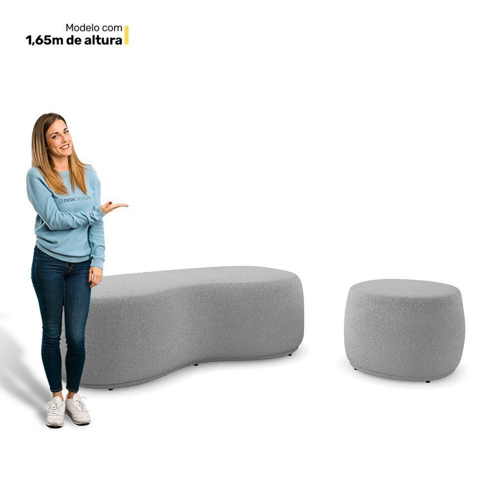 Conjunto 02 Puffs Decorativos Living Aisha Orgânico Bouclê Cinza Claro - Desk Design - 4