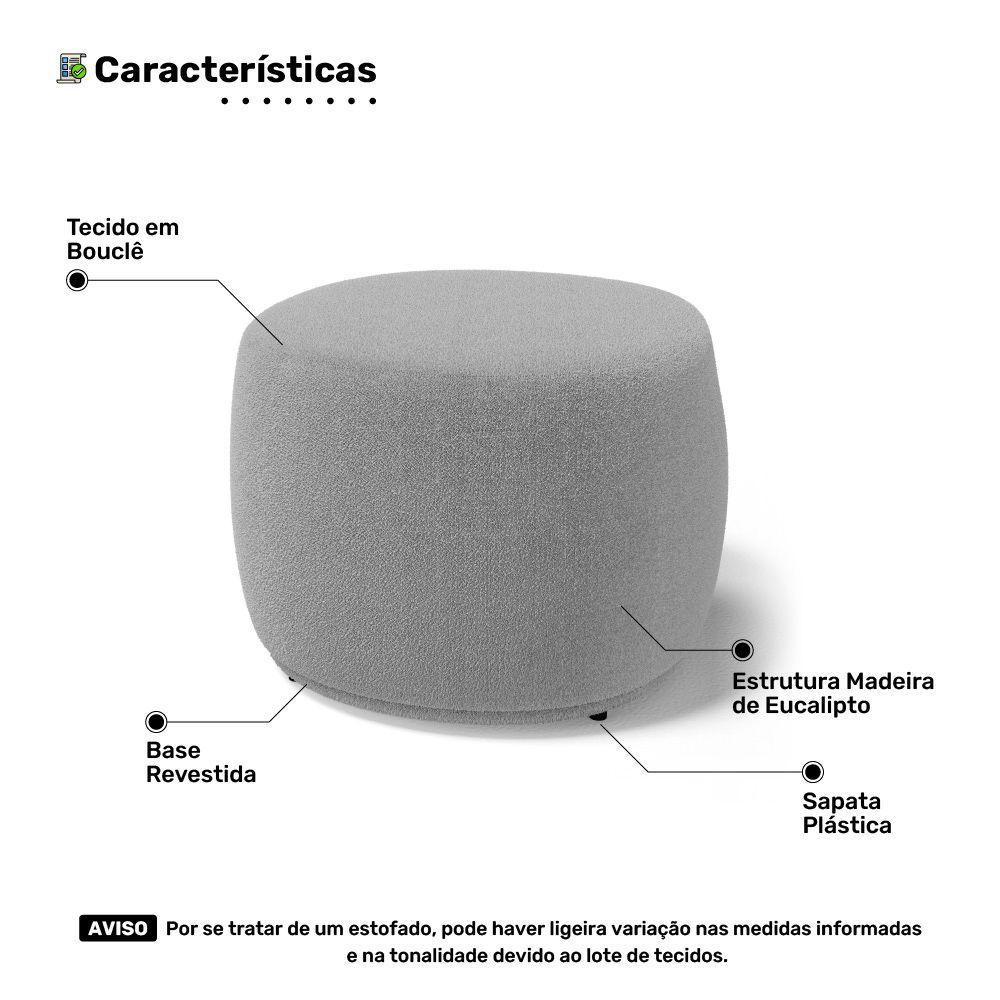 Conjunto 02 Puffs Decorativos Living Aisha Orgânico Bouclê Cinza Claro - Desk Design - 5