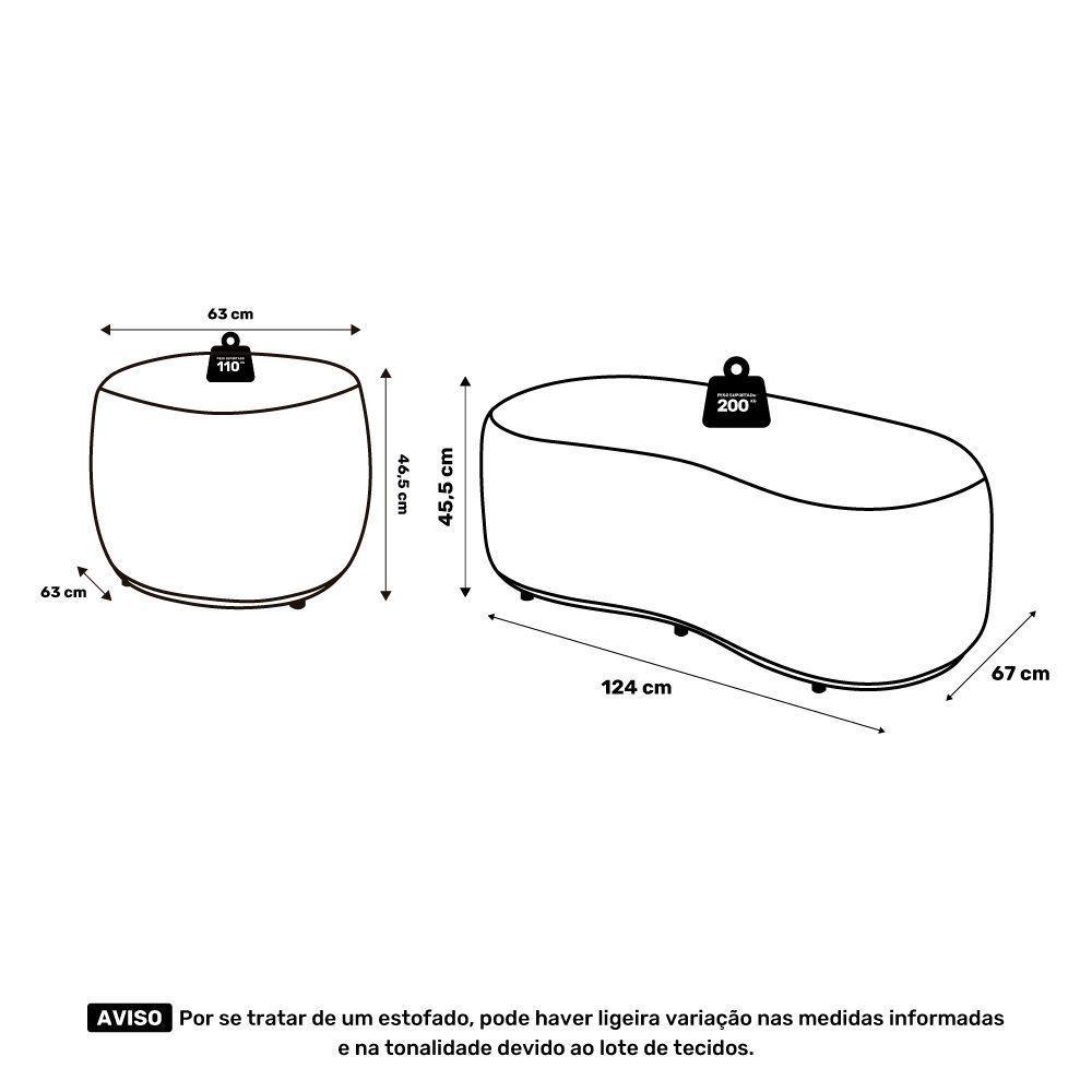 Conjunto 02 Puffs Decorativos Living Aisha Orgânico Bouclê Cinza Claro - Desk Design - 9