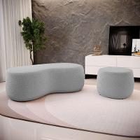 Conjunto 02 Puffs Decorativos Living Aisha Orgânico Bouclê Cinza Claro - Desk Design - 8