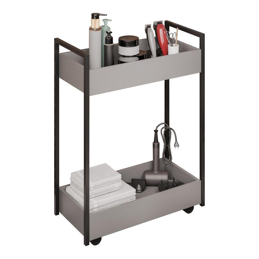 Carrinho Auxiliar Para Salão De Beleza Lara 70cm Em Aço Com Rodízios Grafite - Desk Design - 1