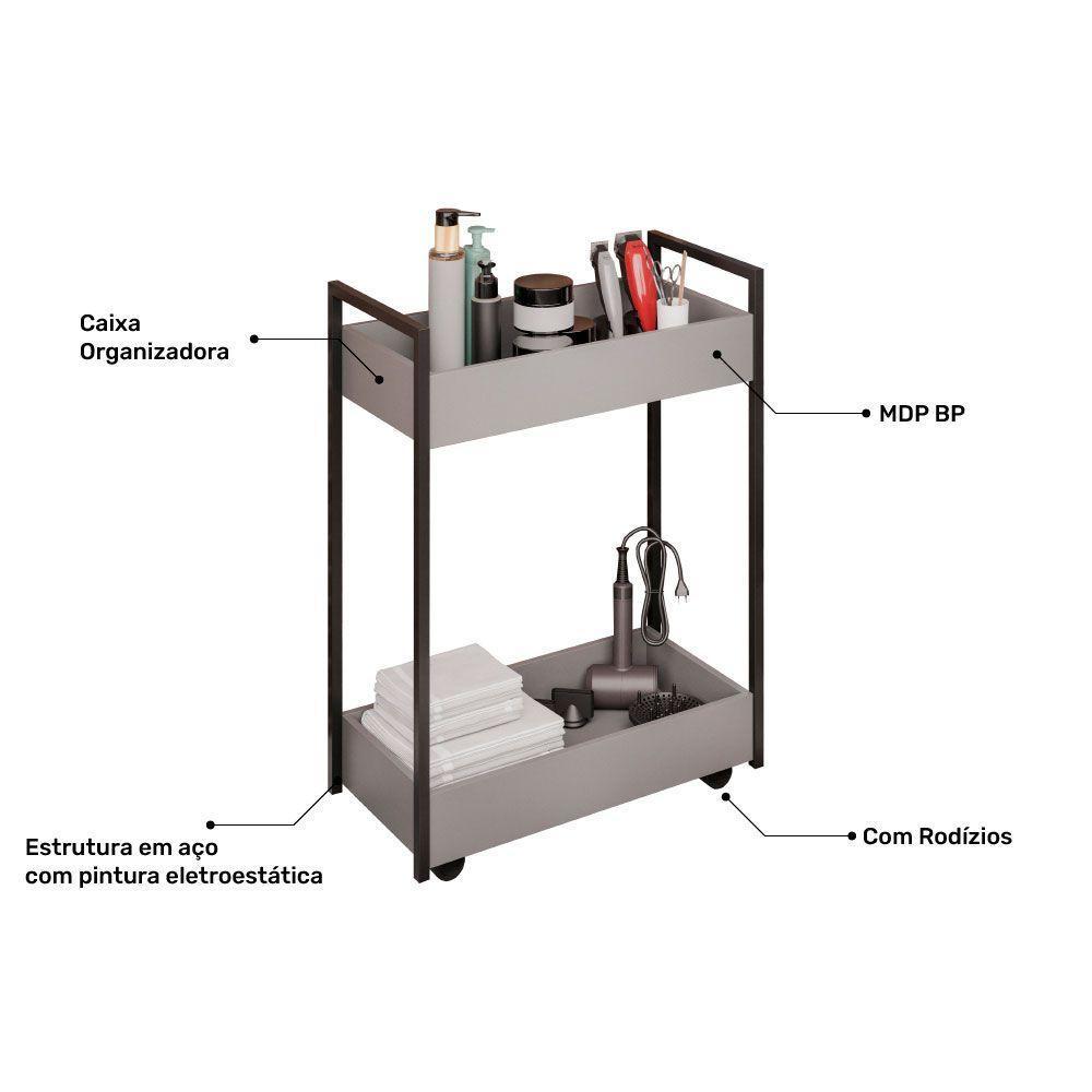 Carrinho Auxiliar Para Salão De Beleza Lara 70cm Em Aço Com Rodízios Grafite - Desk Design - 5