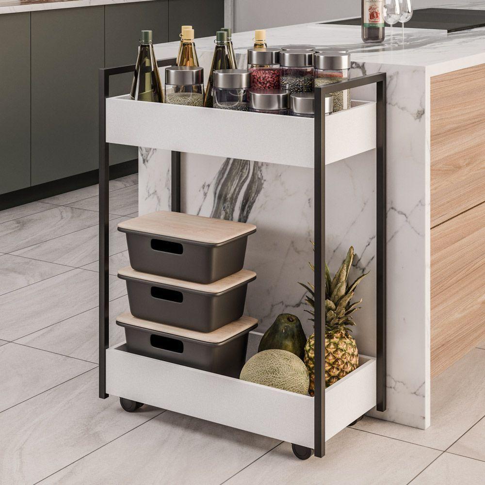 Carrinho Auxiliar Para Salão De Beleza Lara 70cm Em Aço Com Rodízios Branco - Desk Design - 3