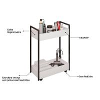 Carrinho Auxiliar Para Salão De Beleza Lara 70cm Em Aço Com Rodízios Branco - Desk Design - 5