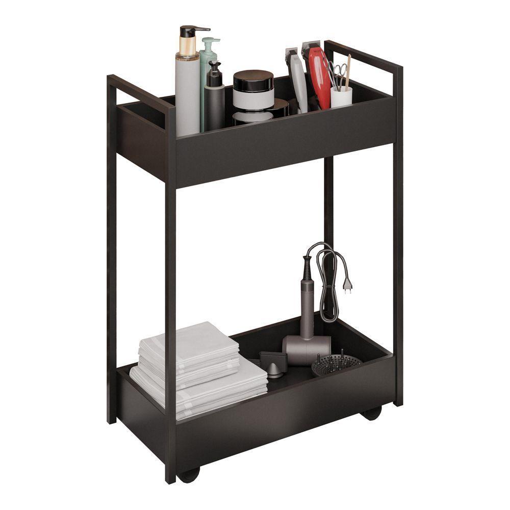 Carrinho Auxiliar Para Salão De Beleza Lara 70cm Em Aço Com Rodízios Preto - Desk Design - 1