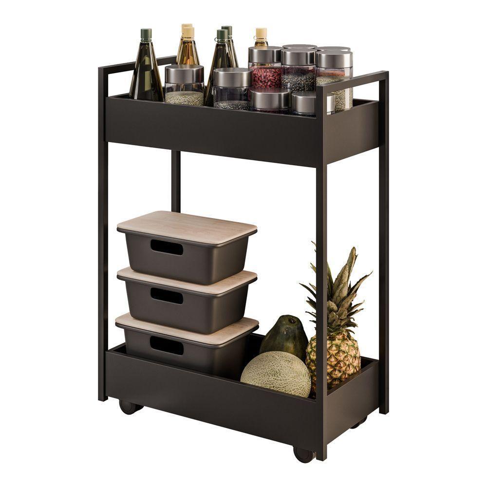 Carrinho Auxiliar Para Salão De Beleza Lara 70cm Em Aço Com Rodízios Preto - Desk Design - 2
