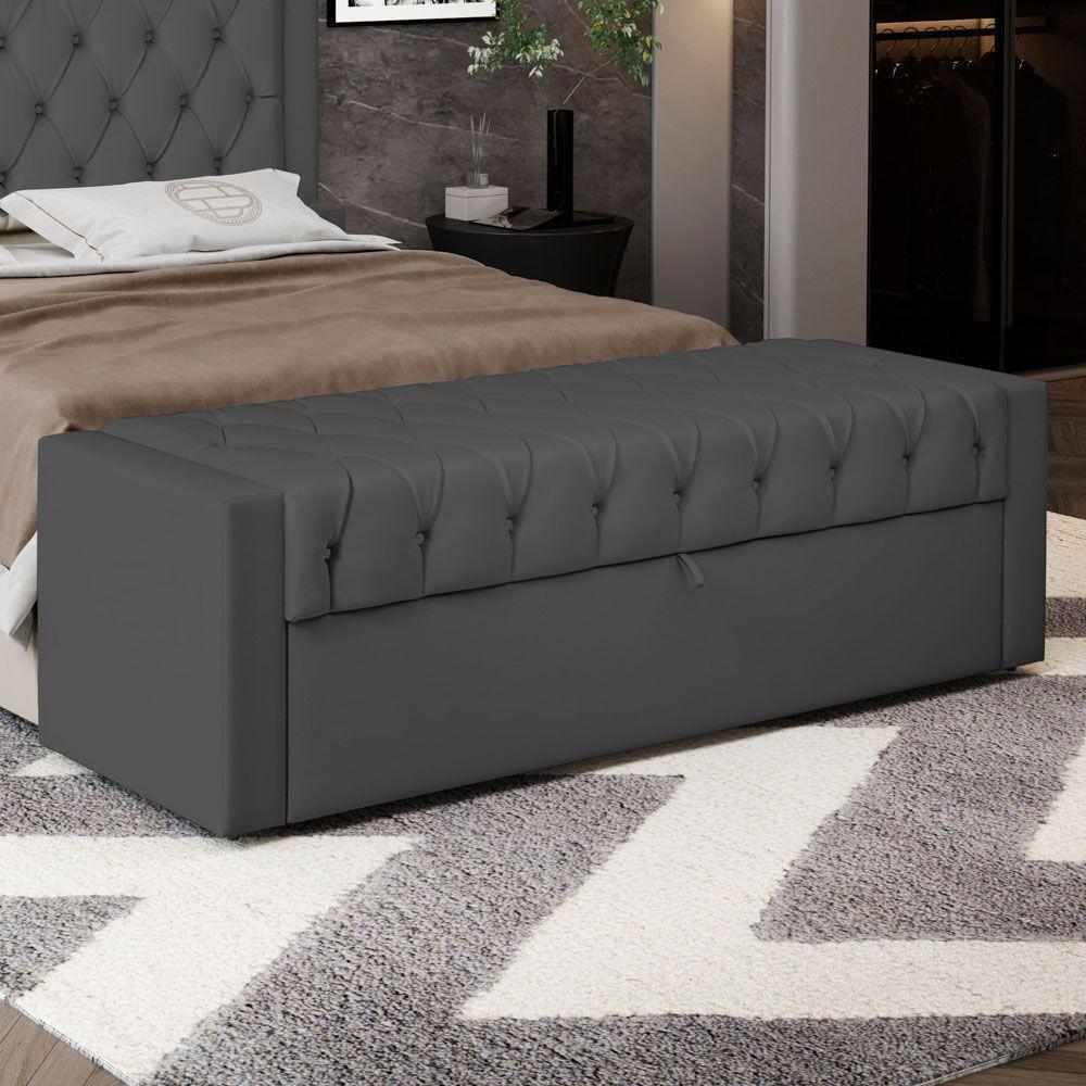 Calçadeira Báu King Size Atena 195cm Capitonê Suede Cinza - Desk Design - 7