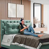 Kit 02 Almofadas Para Cabeceira Encosto Apoio Lombar Spot 140cm Com Porta Celular Veludo - Desk Design Cor Verde Claro - 7