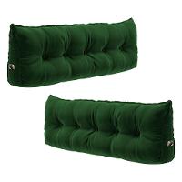 Kit 02 Almofadas Para Cabeceira Encosto Apoio Lombar Spot 140cm Com Porta Celular Veludo - Desk Design Cor Verde Escuro - 1