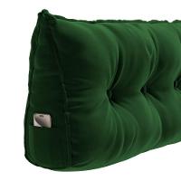 Kit 02 Almofadas Para Cabeceira Encosto Apoio Lombar Spot 140cm Com Porta Celular Veludo - Desk Design Cor Verde Escuro - 3