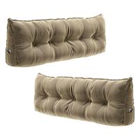 Kit 02 Almofadas Para Cabeceira Encosto Apoio Lombar Spot 90cm Com Porta Celular Veludo - Desk Design Cor Bege - 1