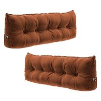 Kit 02 Almofadas Para Cabeceira Encosto Apoio Lombar Spot 90cm Com Porta Celular Veludo - Desk Design Cor Terracota - 1