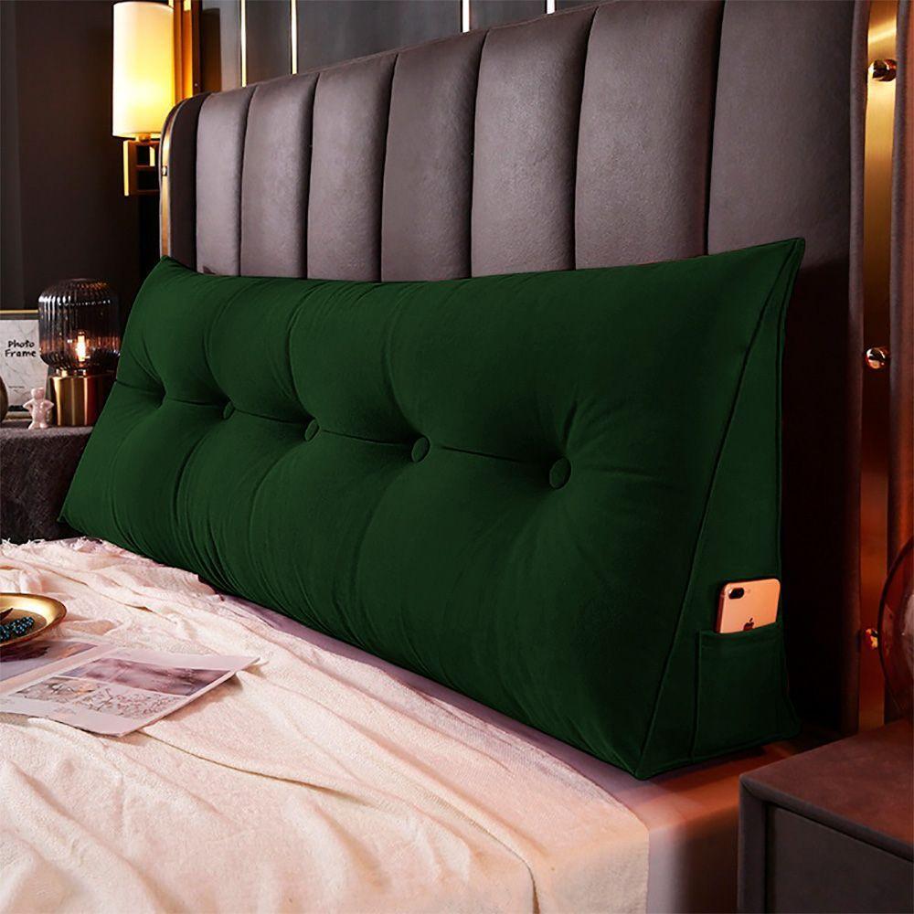 Almofada Para Cabeceira Encosto Apoio Lombar Spot 195cm Com Porta Celular Veludo - Desk Design Cor Verde Escuro - 4