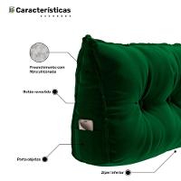 Almofada Para Cabeceira Encosto Apoio Lombar Spot 195cm Com Porta Celular Veludo - Desk Design Cor Verde Escuro - 3