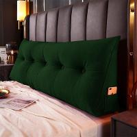 Almofada Para Cabeceira Encosto Apoio Lombar Spot 195cm Com Porta Celular Veludo - Desk Design Cor Verde Escuro