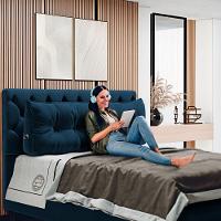 Almofada Para Cabeceira Encosto Apoio Lombar Spot 195cm Com Porta Celular Veludo - Desk Design Cor Azul Escuro - 6