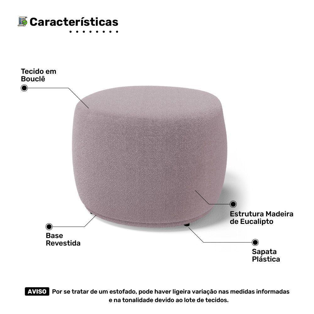 Conjunto 02 Puffs Decorativos Living Aisha Orgânico Bouclê Rosê - Desk Design - 9