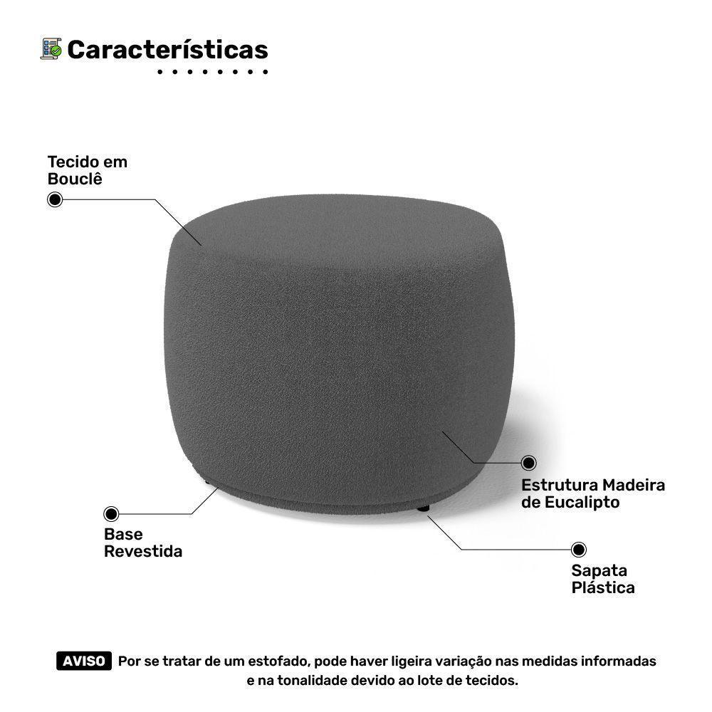 Conjunto 02 Puffs Decorativos Living Aisha Orgânico Bouclê Cinza Escuro - Desk Design - 9