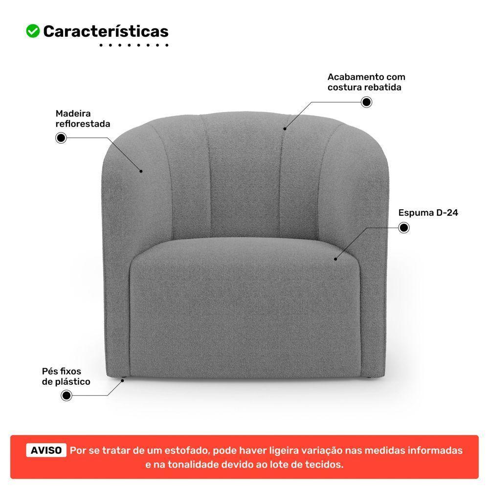 Kit 02 Poltronas Decorativas Abby Bouclê Cinza Escuro - Desk Design - 8