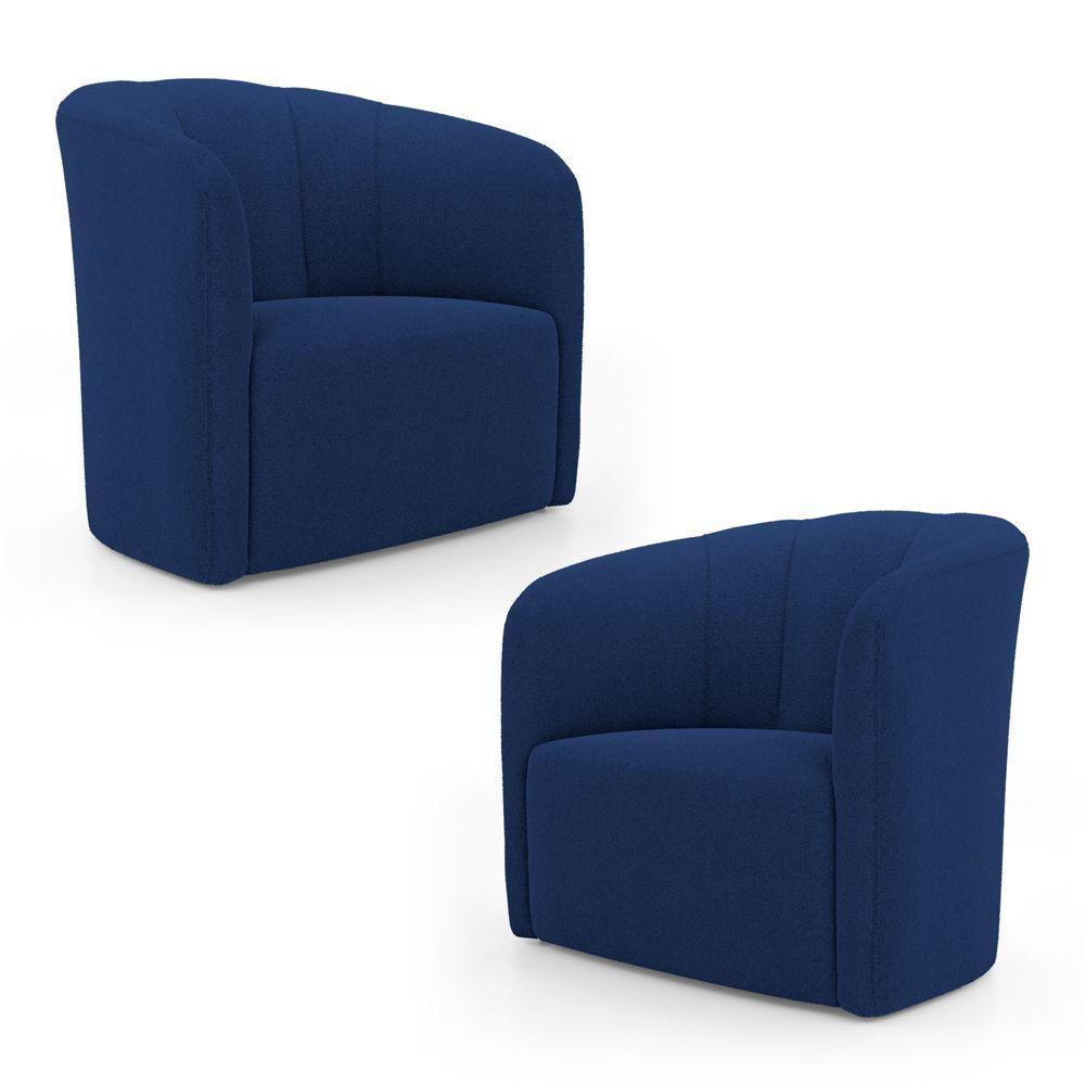 Kit 02 Poltronas Decorativas Abby Bouclê Azul Marinho - Desk Design - 1