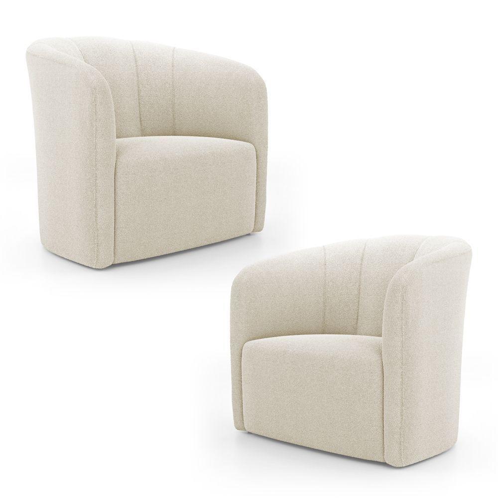 Kit 02 Poltronas Decorativas Abby Bouclê Bege - Desk Design - 1