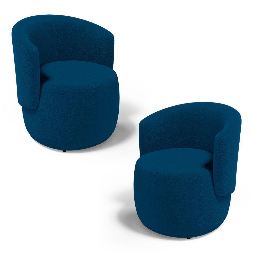 Kit 02 Poltronas Decorativas Aisha Orgânica Bouclê Azul Marinho - Desk Design - 1