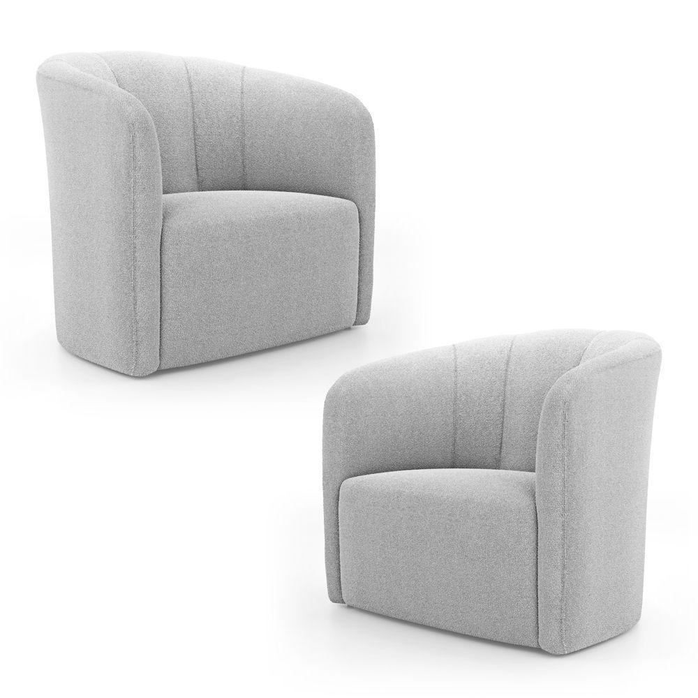 Kit 02 Poltronas Decorativas Abby Bouclê Cinza Claro - Desk Design - 1