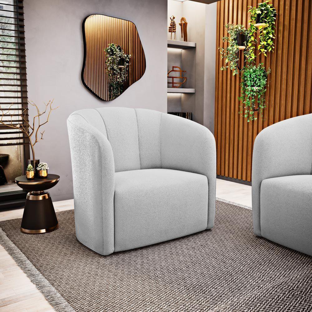 Kit 02 Poltronas Decorativas Abby Bouclê Cinza Claro - Desk Design - 3