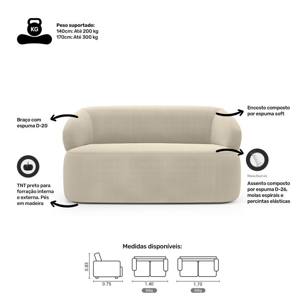 Kit 02 Poltronas Giratória E 01 Sofá Orgânico Glee 03 Lugares 170cm Bouclê Bege - Desk Design - 5