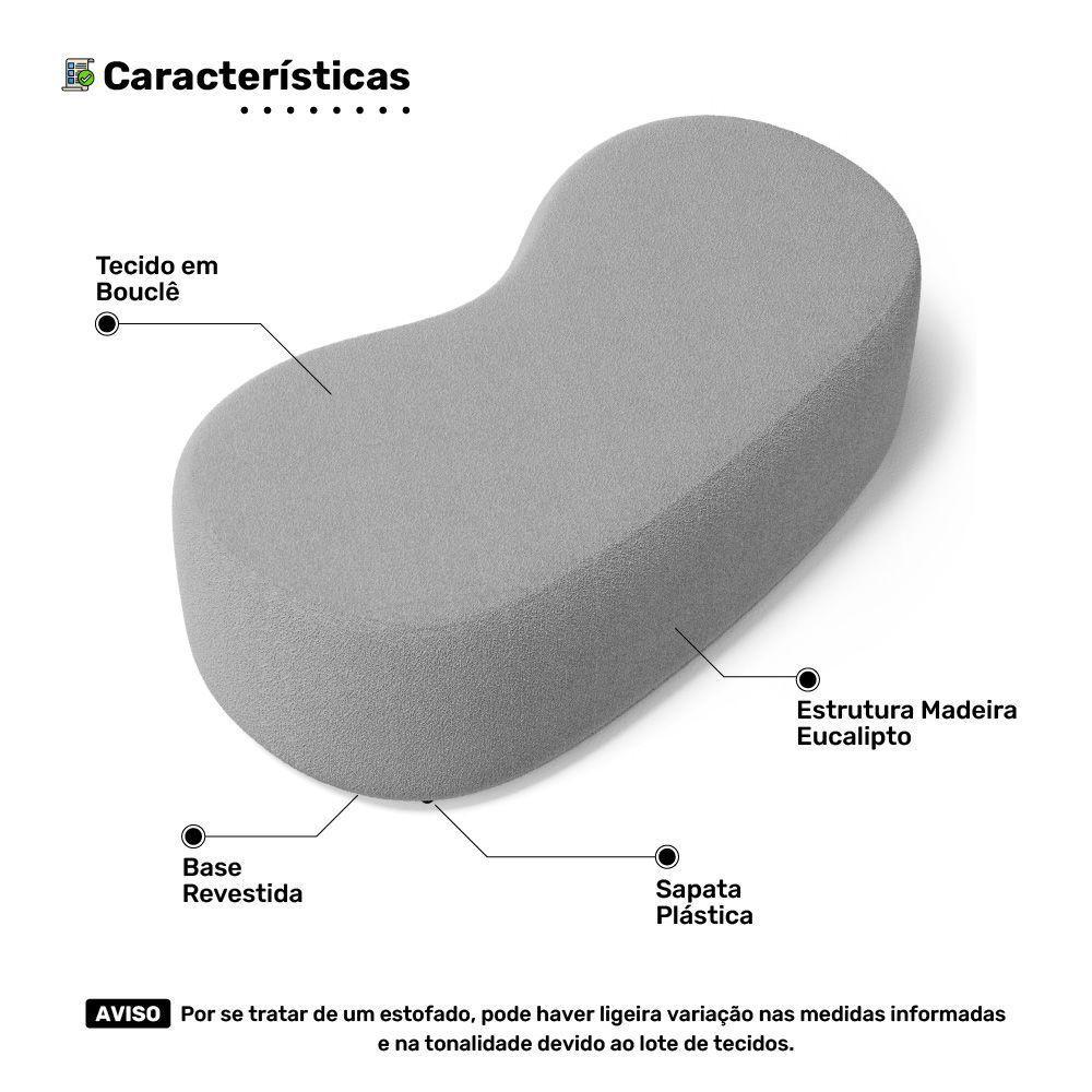 Kit 02 Puffs Decorativos Living Aisha Orgânico 02 Lugares Bouclê Cinza Claro - Desk Design - 7