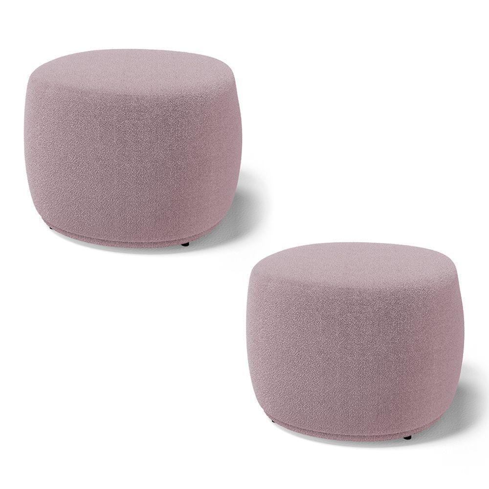 Kit 02 Puffs Decorativos Living Aisha Orgânico Redondo Bouclê Rosê - Desk Design - 1