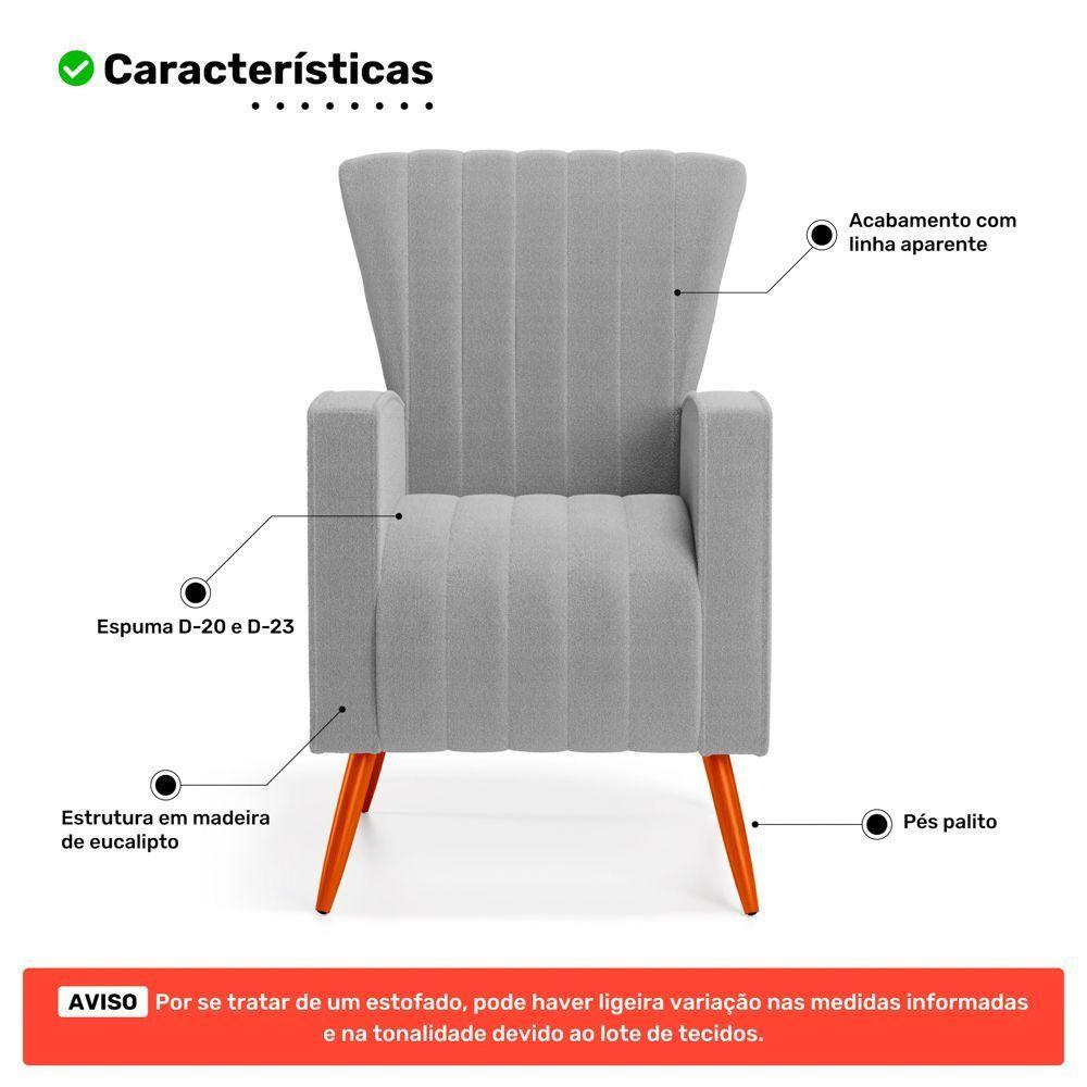 Kit 02 Poltronas Decorativas Melody Com Pés Palito Bouclê Cinza Claro - Desk Design - 4