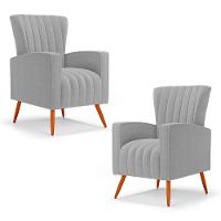 Kit 02 Poltronas Decorativas Melody Com Pés Palito Bouclê Cinza Claro - Desk Design - 1